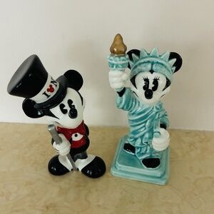 Vintage Disney Mickey I Love NY & Minnie Statue of Liberty Ceramic Figurines